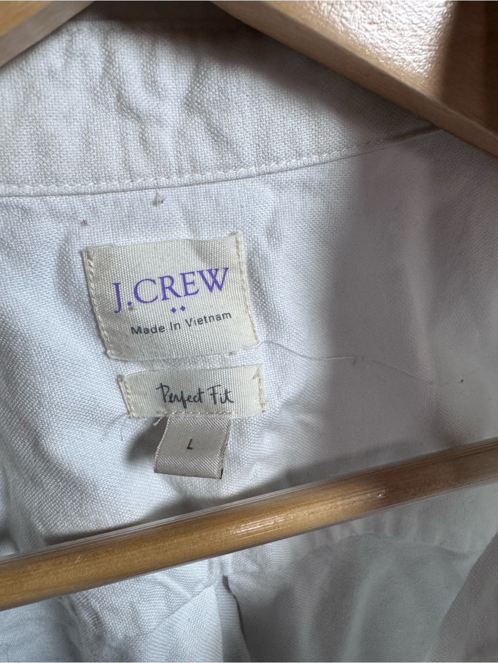 J. Crew White Button-Down Shirt with Purple Logo Label